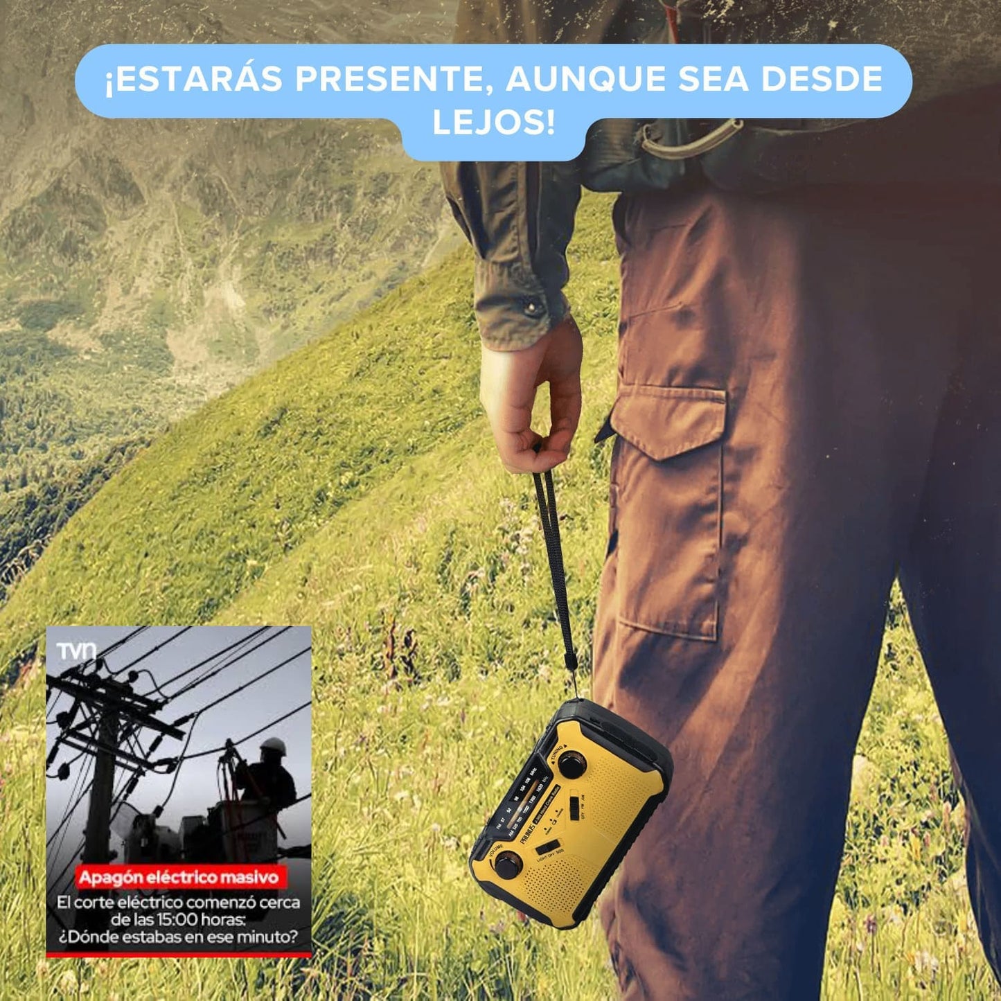 Prunus® Radio Recargable 🔋 Cargador Linterna Lámpara Portátil de Emergencia 4 Modos (Solar Manivela USB Batería)