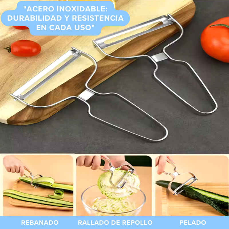 Pelador Multifuncional 2/3 en 1 Frutas y Verduras (Pela Rebana Descorazona) Acero Inox