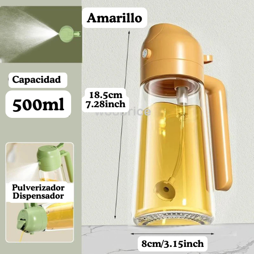 Pulverizador y Dispensador de Vidrio 500ml Aceite Vinagre y Más 2 en 1