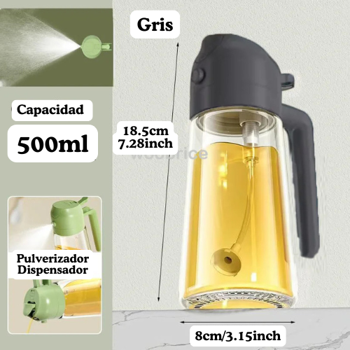 Pulverizador y Dispensador de Vidrio 500ml Aceite Vinagre y Más 2 en 1