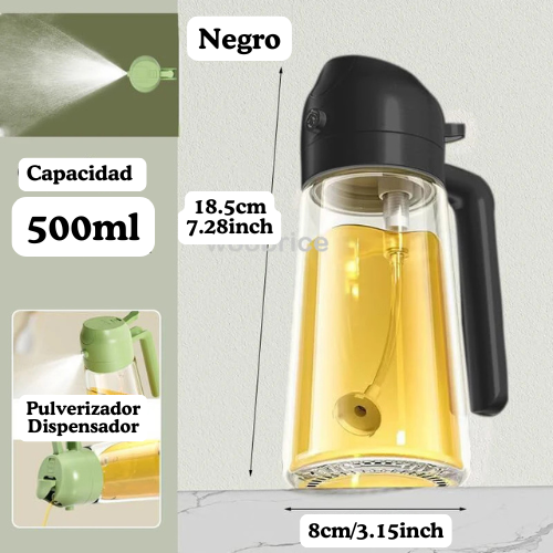 Pulverizador y Dispensador de Vidrio 500ml Aceite Vinagre y Más 2 en 1