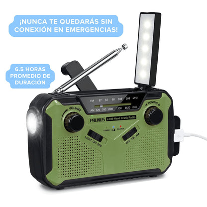 Prunus® Radio Recargable 🔋 Cargador Linterna Lámpara Portátil de Emergencia 4 Modos (Solar Manivela USB Batería)