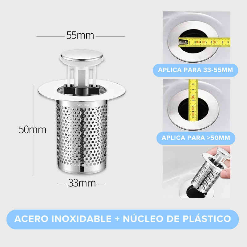 Tapón Filtro Rebote Emergente Antiolor Lavaplatos Lavamanos Ducha Acero Inox 🚰💦 Adiós Ducto Tapado