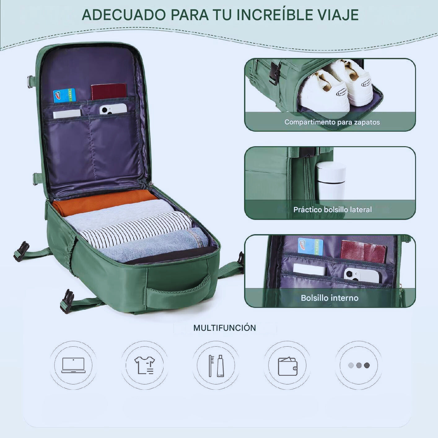 Mochila para Viaje-Cabina-Laptop Unisex 20-35L (40x20x25cm)