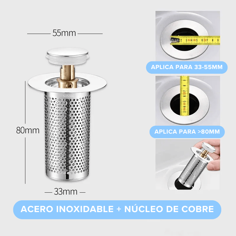 Tapón Filtro Rebote Emergente Antiolor Lavaplatos Lavamanos Ducha Acero Inox 🚰💦 Adiós Ducto Tapado