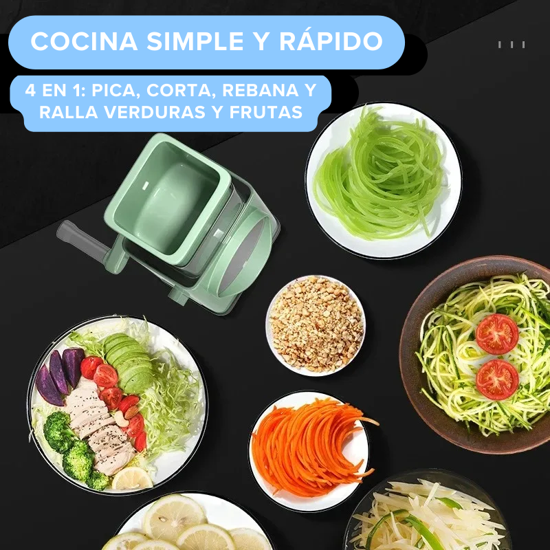 🕒💚 Simplifica tu tiempo en la cocina con el Picador, Rallador, Cortador y Rebanador 4 en 1 Verde 🍅🔪