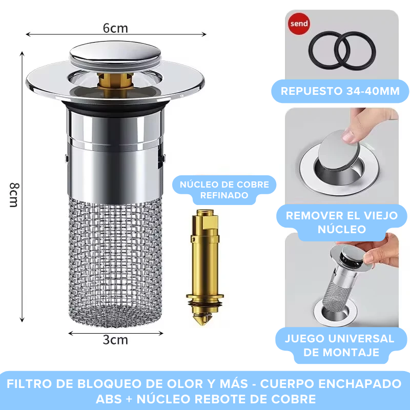 Tapón Filtro Rebote Emergente Antiolor Lavaplatos Lavamanos Ducha Acero Inox 🚰💦 Adiós Ducto Tapado