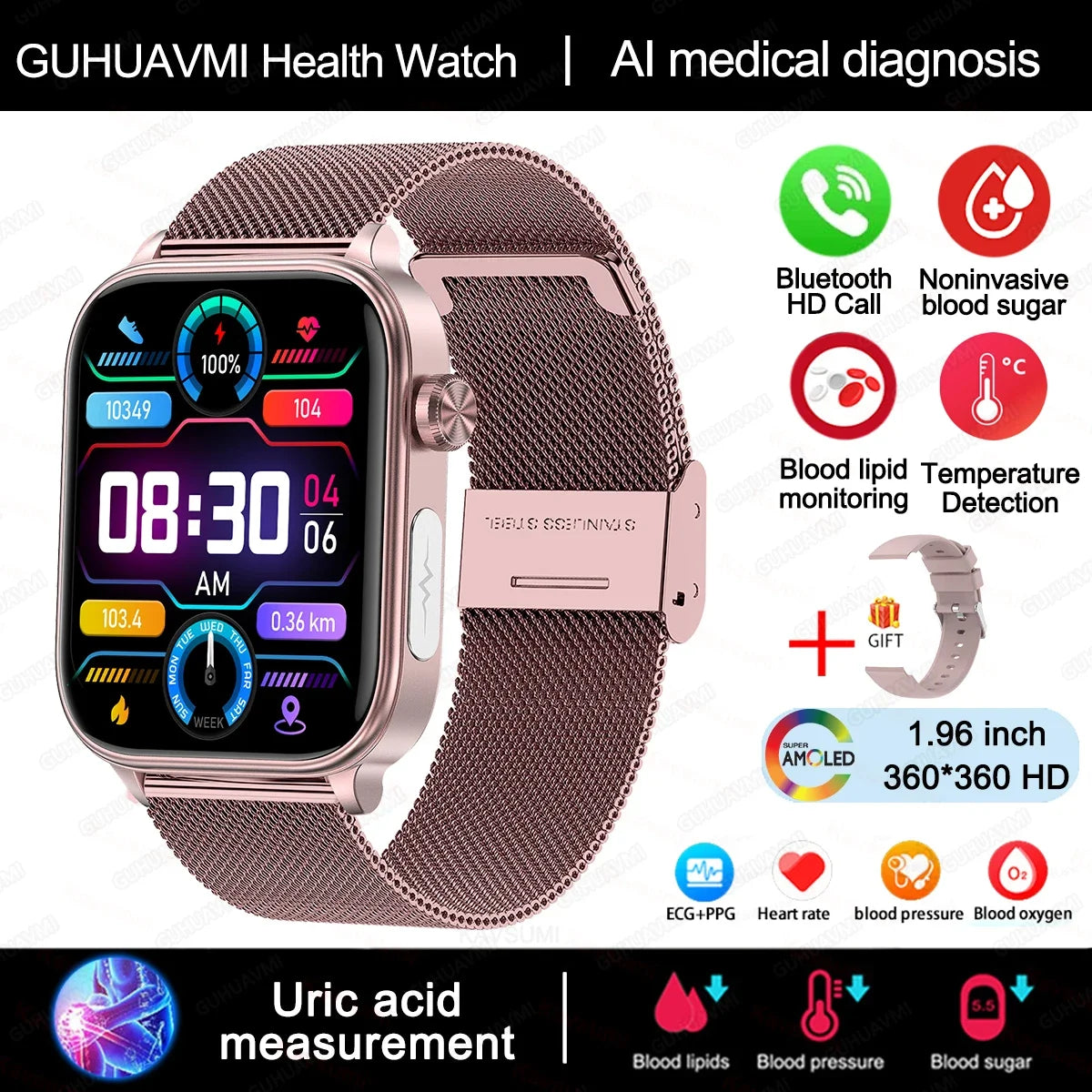 Smartwatch Unisex Monitor Salud (Glicemia, Corazón y más) Android IOS