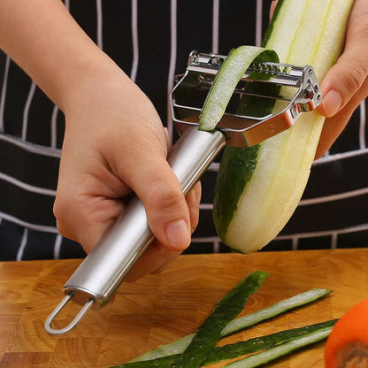 Pelador Multifuncional (Pela Ralla Descorazona Acanala Corta) Frutas y Verduras Doble Cabezal Acero Inox