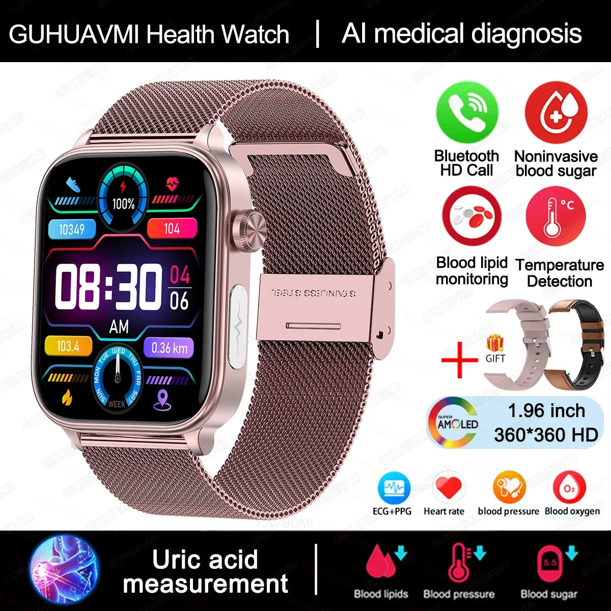 Smartwatch Unisex Monitor Salud (Glicemia, Corazón y más) Android IOS