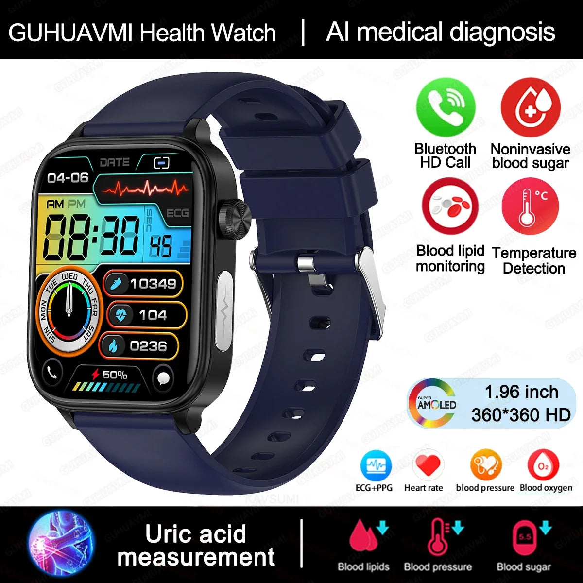 Smartwatch Unisex Monitor Salud (Glicemia, Corazón y más) Android IOS