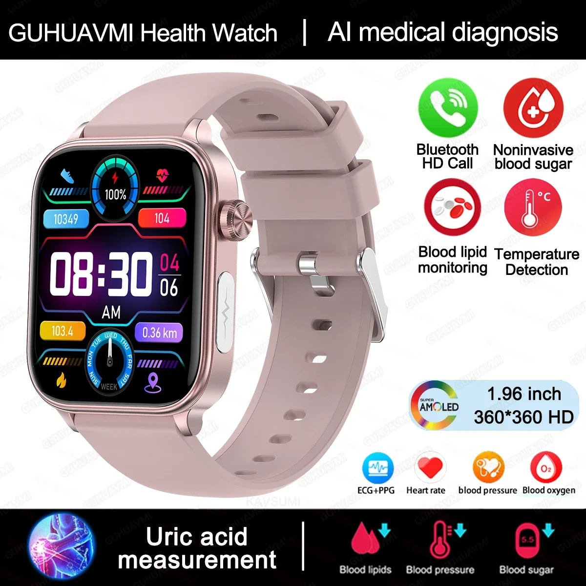 Smartwatch Unisex Monitor Salud (Glicemia, Corazón y más) Android IOS