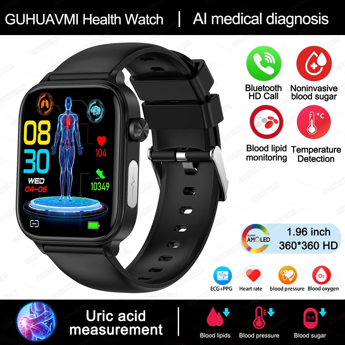 Smartwatch Unisex Monitor Salud (Glicemia, Corazón y más) Android IOS