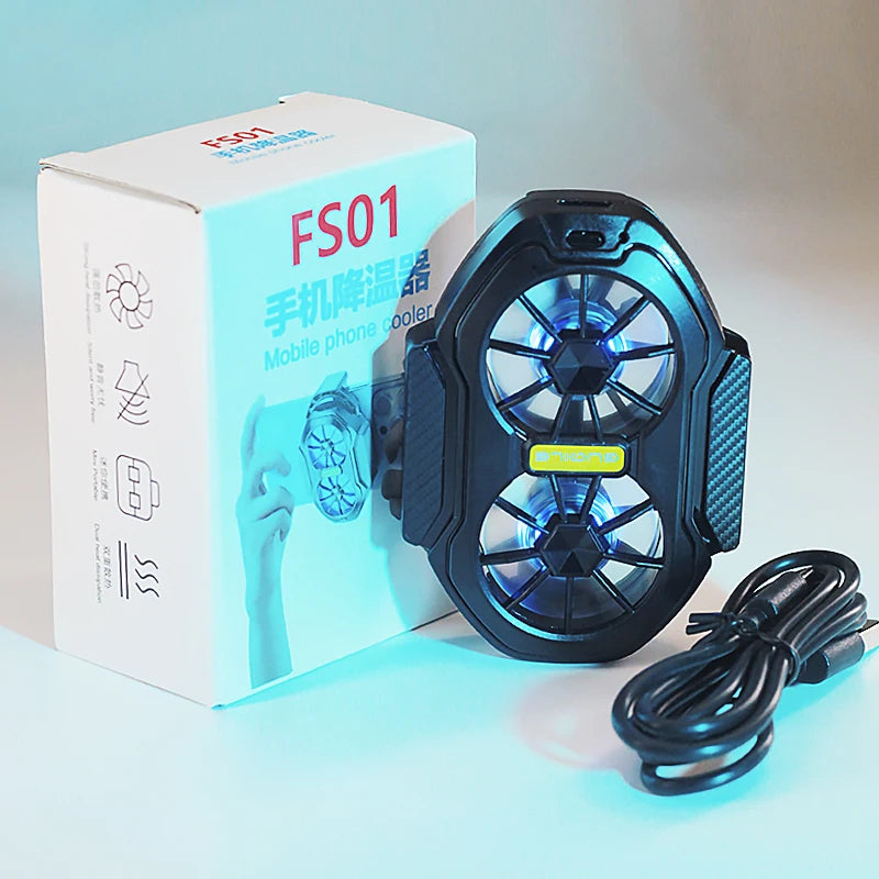 Enfriador Cooler Radiador Ventilador Doble Flujo Aire para Teléfono Gamer (Botón Gamer y Dedos) Recargable Enchufable